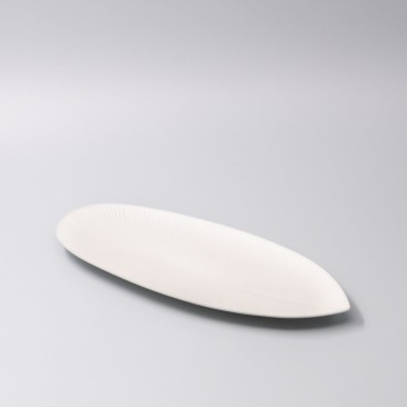 Plate Oval 31.5cm Snow Leaf Glaze