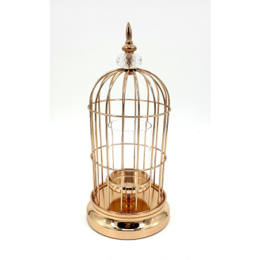 Bird Cage W Diamond Top And Glass Candle Holder 17x36cm