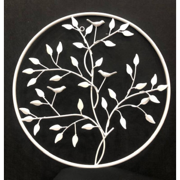 Round Leaves W Bird Metal Wall Art 50cm