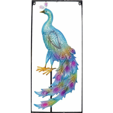 Peacock Metal Wall Art W Frame 33x76cm