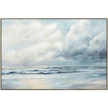 Stormy Beach Day Framed Artwork 120x80cm