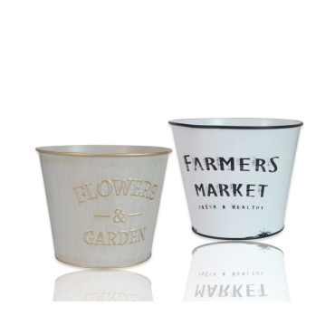 Set 2 Farmers Market Metal Planter Round Assort 13cm