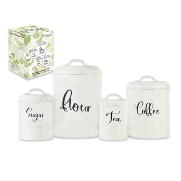 Set 4 Metal Kitchen Tin Sugar Flower Tea Coffee Food Container 25cm