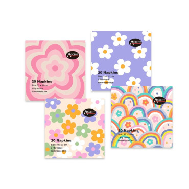 bulk 960 Groovy Style Napkins 2ply Assort 33cm