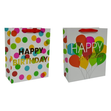 bulk 24 Large Foiled Happy Bday Gift Bag Assort 32cm