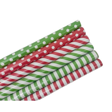 bulk 50 Red & Green Dots Stripes Gift Wrap 300cm