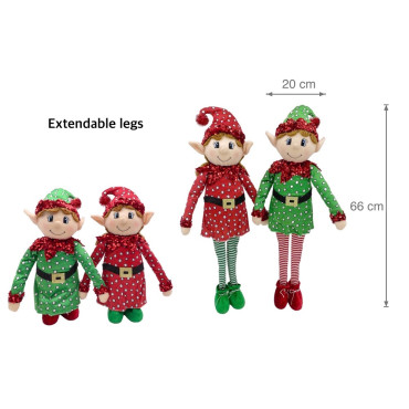 bulk 6 Xmas Plush Extendable Standing Elves W Sequins Assort 66cm