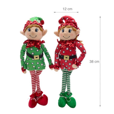 bulk 12 Xmas Plush Standing Elves W Sequins Med Assort 38cm