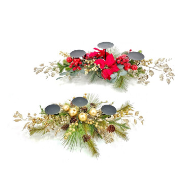 bulk 4 Elegant Red & Gold Leafy Xmas Center Piece Assort 85cm