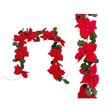 bulk 12 Xmas Red Poinsettia Garland 190cm