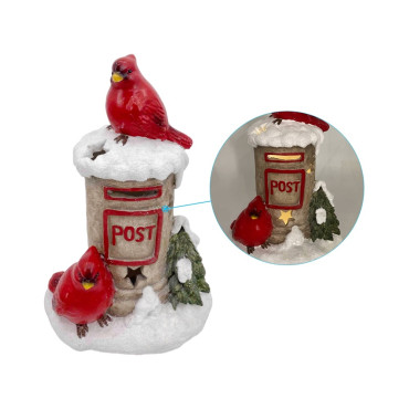 bulk 2 Xmas Red Bird On Mailbox W Led Light 34cm