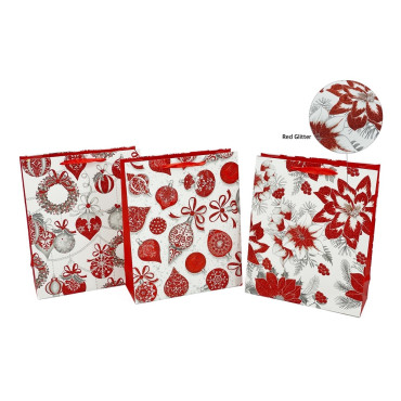 bulk 48 Large Glitter Bauble Xmas Gift Bag 210Gsm Assort Present 32cm