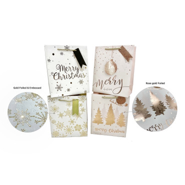 bulk 48 Medium Foiled Xmas Gift Bag Assort Present 23cm