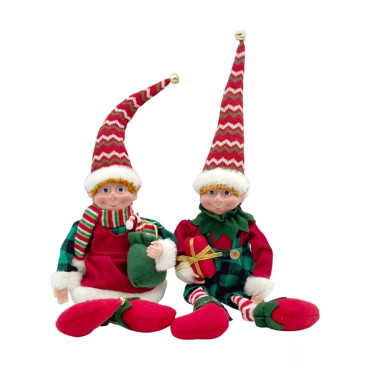 bulk 6 Xmas Mr Mrs Elf Shelf Dolls w Dangling Legs Assort Christmas 52cm