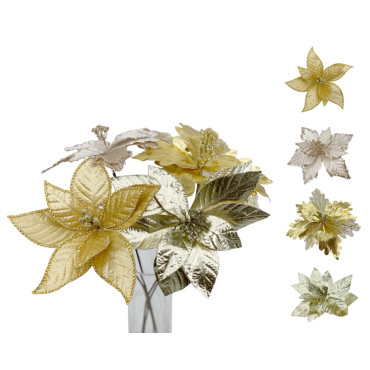 bulk 24 Xmas Glam Poinsettia Stem Flower Assort 60cm