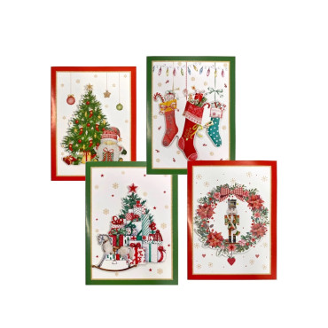 bulk 288 Cheerful w Gifts Xmas Cards 3D Glitter Assort Invitation 17cm