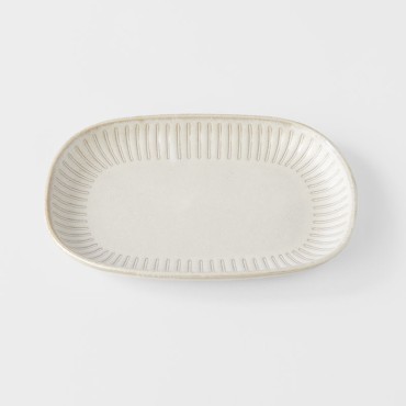 Plate Oval 19cm Ridged Alabaster Glaze