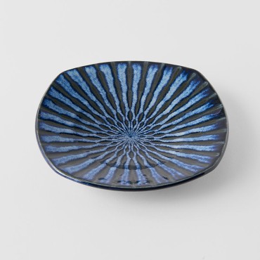 Plate Square 18cm Indigo Drip Glaze